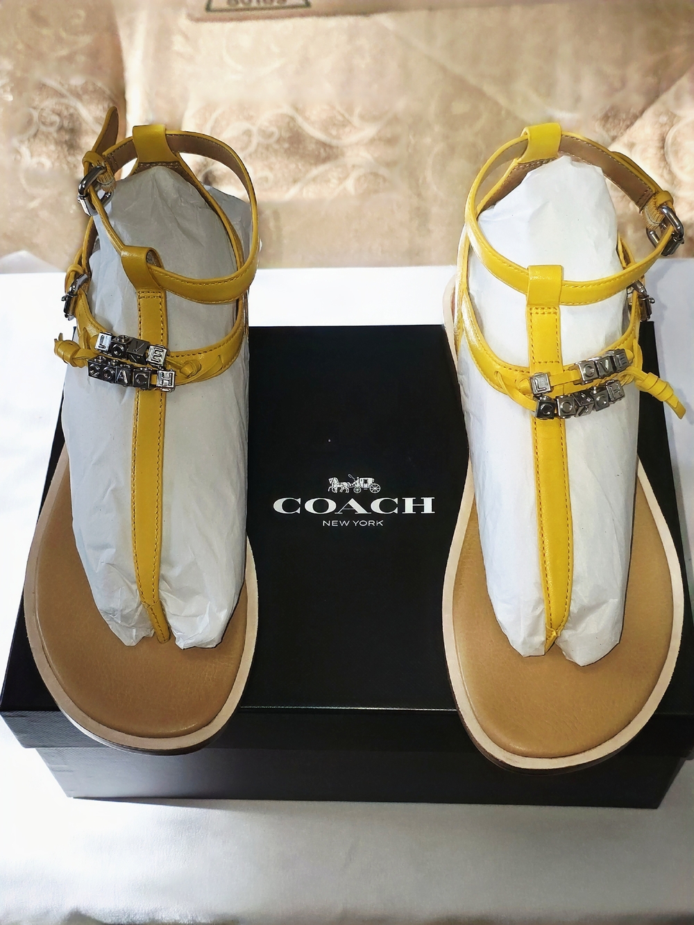 COACH Becky Semi Matte Calf Leather Sandals In Canary Size 7M - Picture 9 of 12